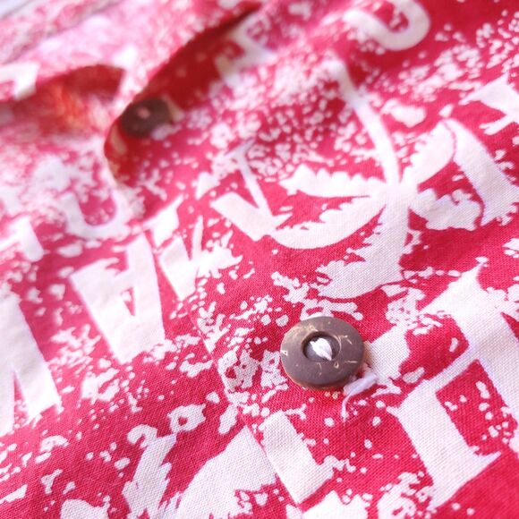 Vintage Hawaiian Shirt Mens M Red Pelele Hawaii Oahu Kauai Maui Palm Tree Button - Picture 5 of 11